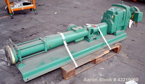 Used Netzsch Progressive Cavity Pump, Type NE60A. 4’’ Inlet, 4’’ outlet. Driven by a 10kw (13hp), 3/50/500 volt, 1465 rpm motor. Base mounted.