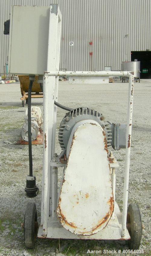 Used Del Monte Processing Cavity Pump, Model M85. Carbon steel body, stainless steel rotor, with stator. 3" inlet/outlet. Approximate capacity 42 gallons per minute. Driven by a 5.5kw (7.3hp), 3/60/5...