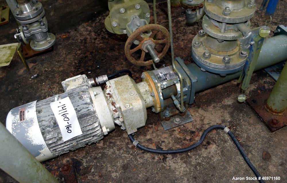 Used PCM Progressive Cavity Pump, Type R 20-16, Rated up to 40 gallons per minute at 110 psi. Driven by a 7.5hp, 3/60/230/460 volt, 1765 rpm gear motor, ratio 6.86 to 1. Serial# 262812, built 2007.