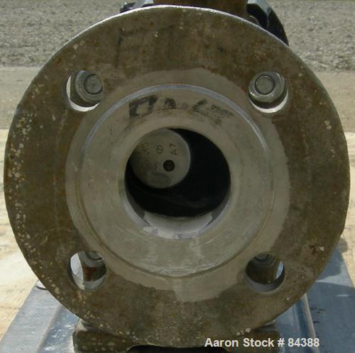 USED: Seepex single stage progressive cavity pump, 316 stainless steel. Range BN, size 5, pressure stage 6L. 2-1/2" inlet, 2" outlet. Rated 5.4 to 7.2 gpm at 25 psi. Driven by a 1 hp, 3/60/208-230/46...