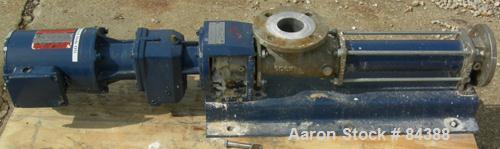 USED: Seepex single stage progressive cavity pump, 316 stainless steel. Range BN, size 5, pressure stage 6L. 2-1/2" inlet, 2" outlet. Rated 5.4 to 7.2 gpm at 25 psi. Driven by a 1 hp, 3/60/208-230/46...
