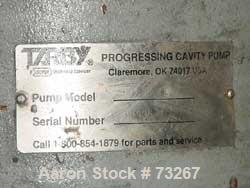 Used Tarby Progressing Cavity Pump, Model 1TP8-CDB. Single stage, cast iron body, hardened steel internal parts, EPDM (70 Duro) stator. 8" inlet, 4" outlet.Approximately 150 gallons per minute at 900...