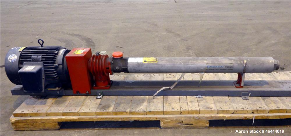 Used Osmonics Tonkaflo Pump, Model SS5522E, 316 Stainless Steel. Flow rate 55 gallons per minute, boost rate 486 psi. Maximum inlet pressure 200 psi, maximum discharge pressure 750 psi, maximum liqui...