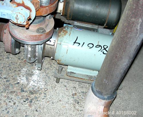 Used:  Waukesha centrifugal pump, model 2065, stainless steel. 2-1/2" tri clamp inlet, 2" tri clamp outlet. Approximate 5-1/2" diameter impeller. Rated 200 gallons per minute at 100' head. Driven by ...