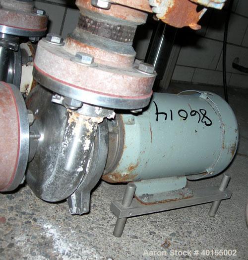 Used:  Waukesha centrifugal pump, model 2065, stainless steel. 2-1/2" tri clamp inlet, 2" tri clamp outlet. Approximate 5-1/2" diameter impeller. Rated 200 gallons per minute at 100' head. Driven by ...