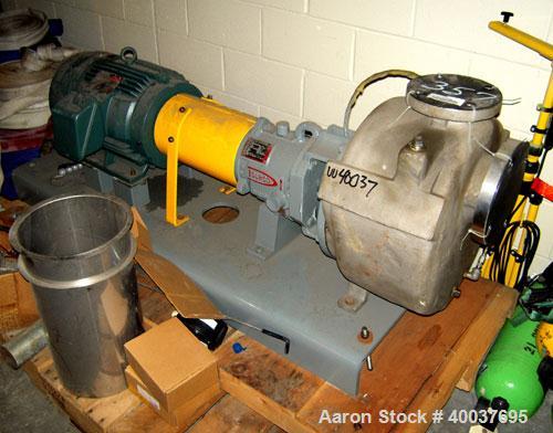 Used Durco Centrifugal Pump, Model 2X4X3U510W/97RV, 316 Stainless steel. 250 gallons per minute at 92' head at 1800 rpm. Driven by a 15hp,3/60/230/460 volt,1750 rpm motor. S/N # MO467357DY10/99.