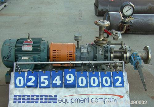 Used Goulds Centrifugal Pump, Model 3296, S Group, Size 1.5x3-8, 316 stainless steel. 3" inlet, 1 1/2" outlet, approximately 6.75" diameter impeller. Rated approximately 135 gallons per minute at 180...
