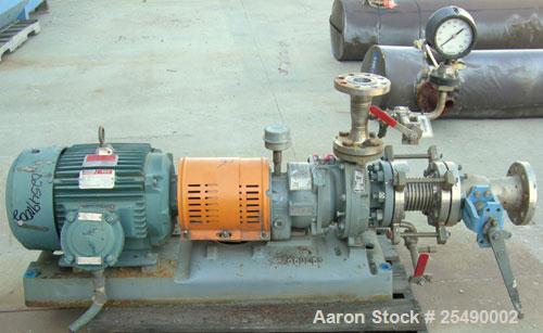 Used Goulds Centrifugal Pump, Model 3296, S Group, Size 1.5x3-8, 316 stainless steel. 3" inlet, 1 1/2" outlet, approximately 6.75" diameter impeller. Rated approximately 135 gallons per minute at 180...