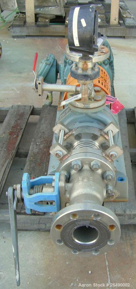 Used Goulds Centrifugal Pump, Model 3296, S Group, Size 1.5x3-8, 316 stainless steel. 3" inlet, 1 1/2" outlet, approximately 6.75" diameter impeller. Rated approximately 135 gallons per minute at 180...