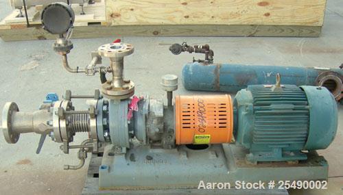 Used Goulds Centrifugal Pump, Model 3296, S Group, Size 1.5x3-8, 316 stainless steel. 3" inlet, 1 1/2" outlet, approximately 6.75" diameter impeller. Rated approximately 135 gallons per minute at 180...
