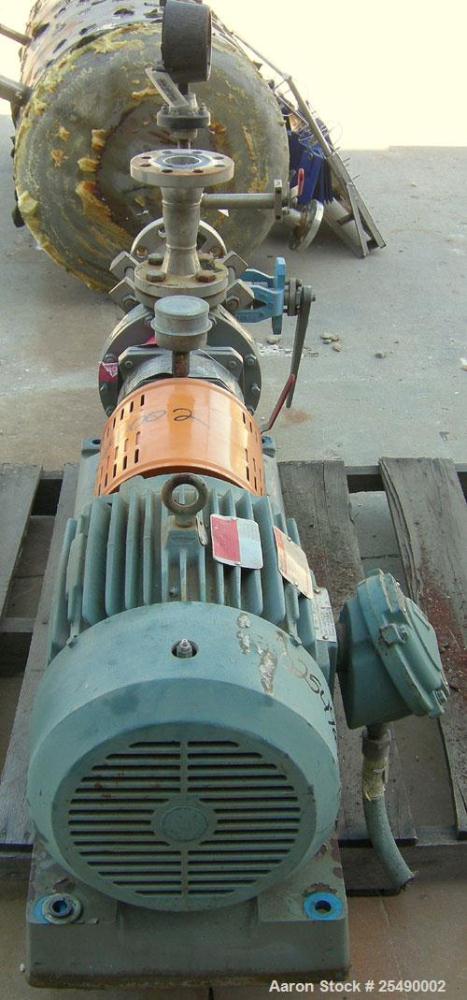 Used Goulds Centrifugal Pump, Model 3296, S Group, Size 1.5x3-8, 316 stainless steel. 3" inlet, 1 1/2" outlet, approximately 6.75" diameter impeller. Rated approximately 135 gallons per minute at 180...