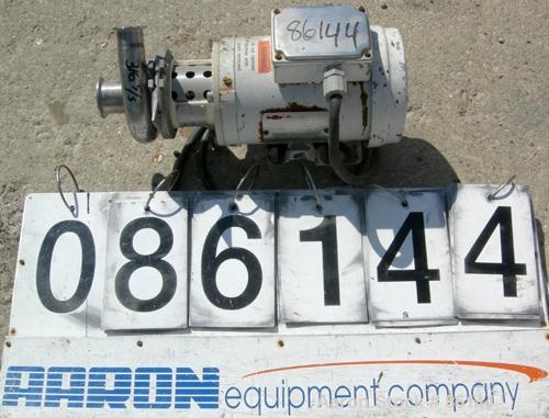 USED: APV Centrifugal Pump, model 4V2, 316 stainless steel. 2" tri clamp inlet, 1-1/2" tri clamp outlet. Approximate capacity 77 gallons per minute at 18' head. Driven by a 1-1/2 hp, 3/60/230/460 vol...