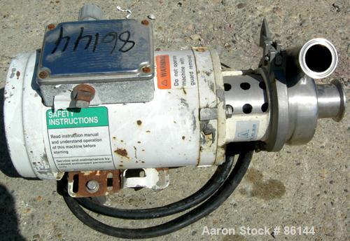 USED: APV Centrifugal Pump, model 4V2, 316 stainless steel. 2" tri clamp inlet, 1-1/2" tri clamp outlet. Approximate capacity 77 gallons per minute at 18' head. Driven by a 1-1/2 hp, 3/60/230/460 vol...