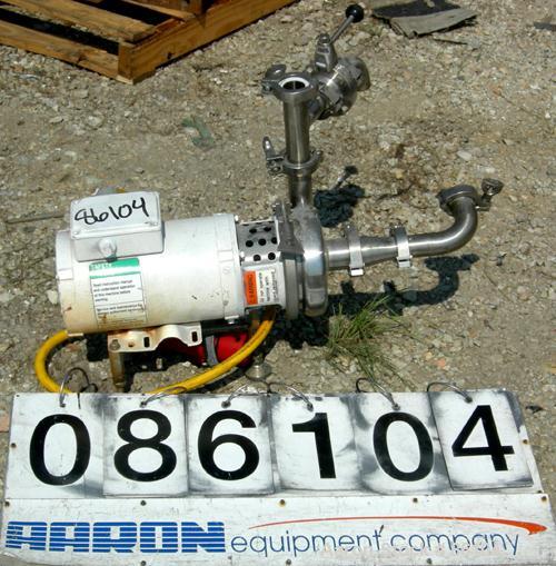 USED: APV centrifugal pump, model 6V2, 316 stainless steel. 2" tri clamp inlet, 1-1/2" tri clamp outlet. Approximate capacity 85 gallons per minute at 33' head. Driven by a 1-1/2 hp, 3/60/230/460 vol...