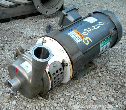 Used APV Centrifugal Pump, Model W20/20, 316 Stainless Steel. 2" Tri-clamp inlet, 2" tri-clamp outlet. Approximate capacity 102 gallons per minute at 97' head. Direct driven by a 5 hp, 3/60/208-230/4...