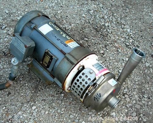Used APV Centrifugal Pump, Model W20/20, 316 Stainless Steel. 2" Tri-clamp inlet, 2" tri-clamp outlet. Approximate capacity 102 gallons per minute at 97' head. Direct driven by a 5 hp, 3/60/208-230/4...