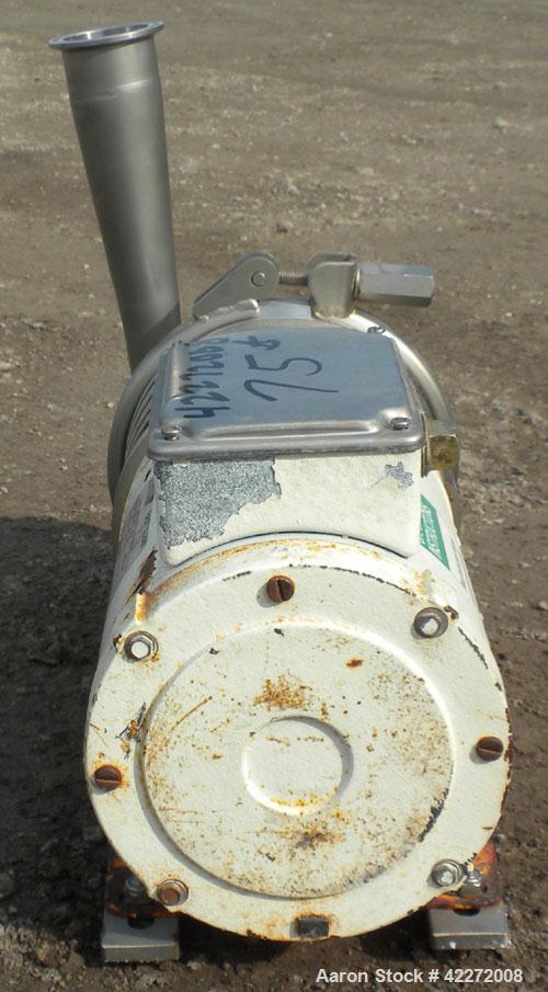 Used APV Centrifugal Pump, model W+22/20, 316 stainless steel. Approximate capacity 100 gallons per minute at 20' head. 2" tri-clamp inlet/outlet. Approximate 5-1/2" diameter impeller. Driven by a 1 ...