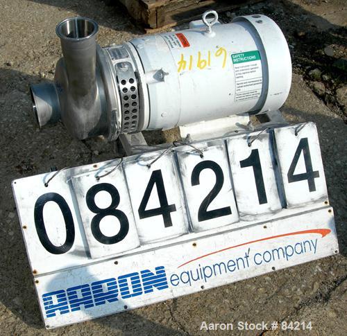 Used APV Centrifugal Pump, Model W25/75, 316 Stainless Steel. 4" Tri-clamp inlet, 3" tri-clamp outlet, 4-1/2" diameter impeller. Approximate capacity 160 gallons per minute at 112' head. Driven by a ...