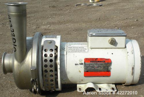 Used APV Centrifugal Pump, model W30/50, 316 stainless steel. Approximate capacity 140 gallons per minute at 3' head. 3" Tri-clamp inlet, 2-1/2" tri-clamp outlet. Approximate 6-1/4" diameter impeller...