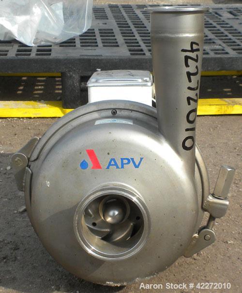 Used APV Centrifugal Pump, model W30/50, 316 stainless steel. Approximate capacity 140 gallons per minute at 3' head. 3" Tri-clamp inlet, 2-1/2" tri-clamp outlet. Approximate 6-1/4" diameter impeller...