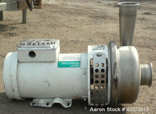 Used APV Centrifugal Pump, model W30/50, 316 stainless steel. Approximate capacity 140 gallons per minute at 3' head. 3" Tri-clamp inlet, 2-1/2" tri-clamp outlet. Approximate 6-1/4" diameter impeller...