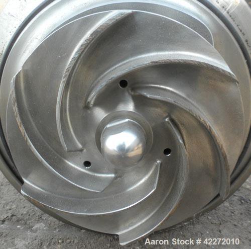 Used APV Centrifugal Pump, model W30/50, 316 stainless steel. Approximate capacity 140 gallons per minute at 3' head. 3" Tri-clamp inlet, 2-1/2" tri-clamp outlet. Approximate 6-1/4" diameter impeller...