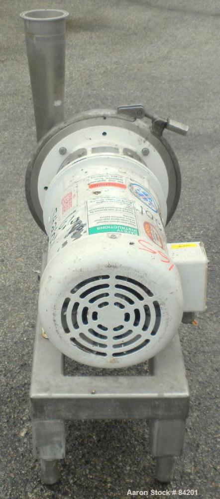 Used APV Centrifugal Pump, Model W50/100, 316 Stainless Steel. 4" Tri-clamp inlet, 3" tri-clamp outlet, 7" diameter impeller. Approximate capacity 255 gallons per minute at 56' head. Driven by a 5 HP...