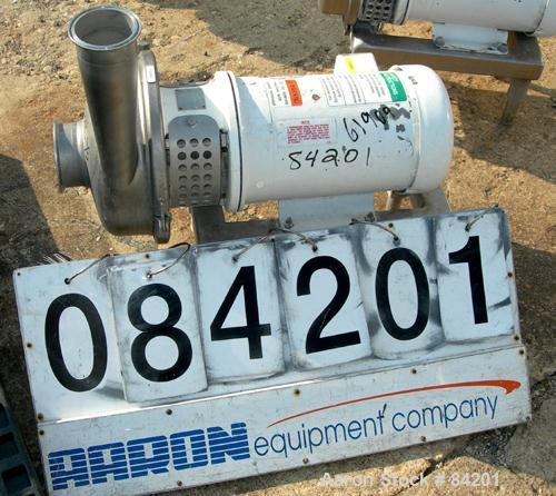 Used APV Centrifugal Pump, Model W50/100, 316 Stainless Steel. 4" Tri-clamp inlet, 3" tri-clamp outlet, 7" diameter impeller. Approximate capacity 255 gallons per minute at 56' head. Driven by a 5 HP...