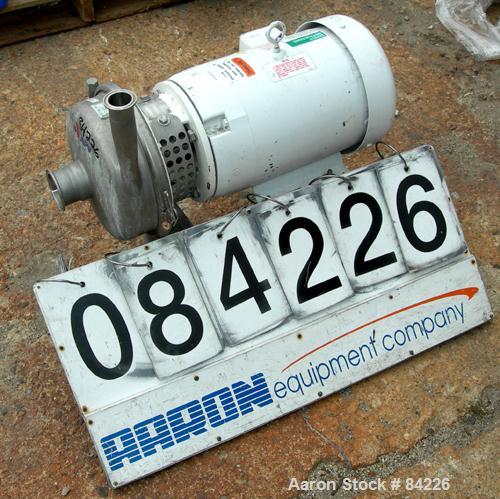 Used APV Centrifugal Pump, Model W50/25, 316 Stainless Steel. 2" Tri-clamp inlet, 1-1/2" tri-clamp outlet. Approximate capacity 84 gallons per minute at 59' head. Driven by a 1-1/2 hp, 3/60/208-230/4...