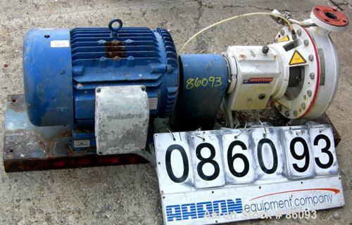 Used Ahlstrom Centrifugal Pump, Size CPT24.2, Stainless Steel. 3" inlet x 2" outlet. Approximately 550 gallons per minute at 718' head at 3560 RPM. Driven by a 25 HP, 3/60/230/460 Volt, 3500 RPM moto...