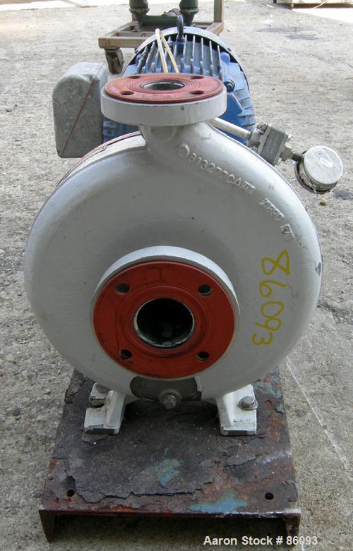 Used Ahlstrom Centrifugal Pump, Size CPT24.2, Stainless Steel. 3" inlet x 2" outlet. Approximately 550 gallons per minute at 718' head at 3560 RPM. Driven by a 25 HP, 3/60/230/460 Volt, 3500 RPM moto...