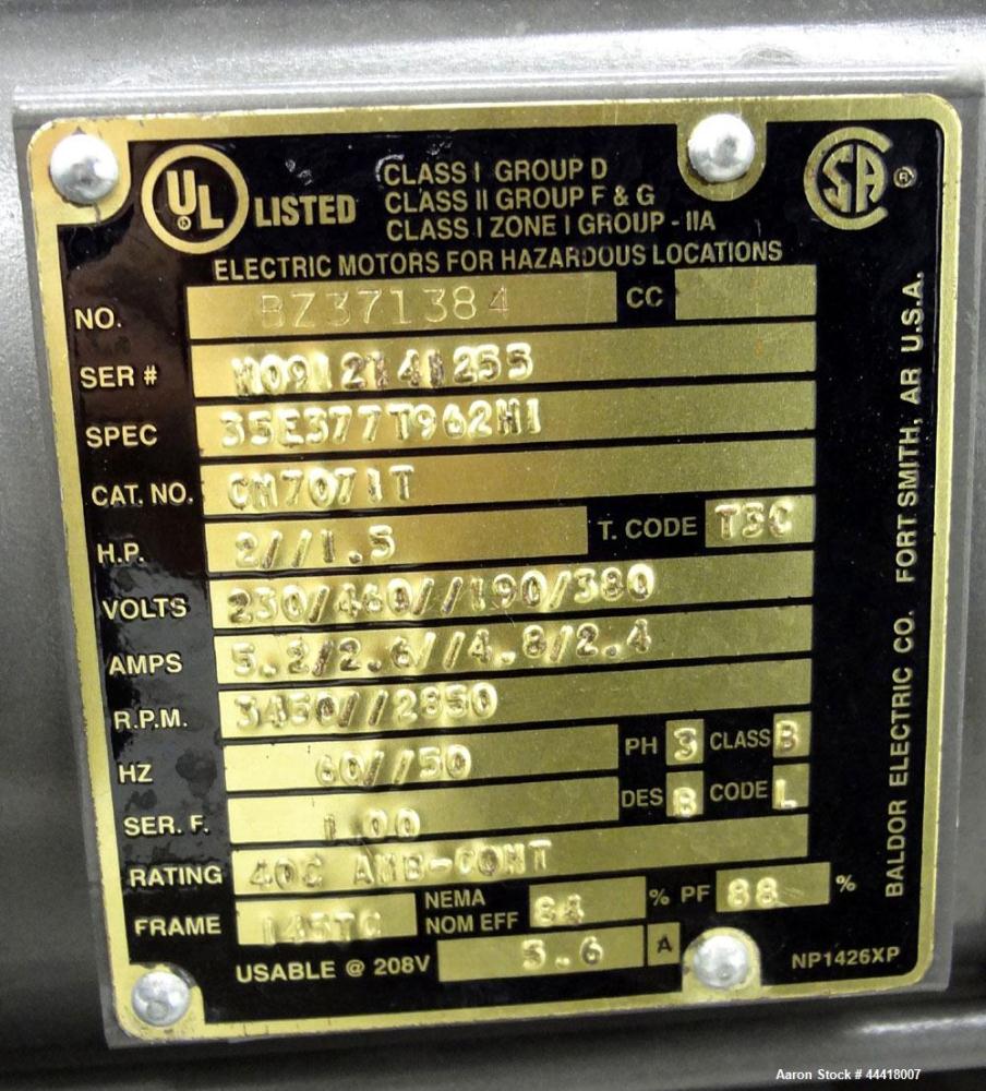 Used Alfa Laval Centrifugal Pump, Model LKH05-M132S2EN14AAN, 316 Stainless Steel.  Rated approximately 50 gallons per minute at 70 head.  2" Inlet, 1-1/2" outlet, approximately 5" diameter impeller. ...