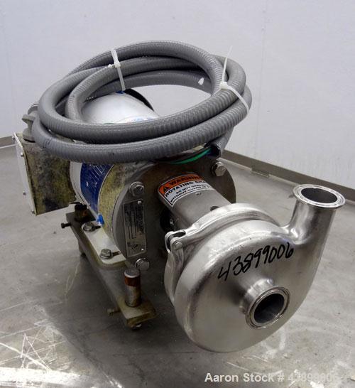 Used Ampco Centrifugal Pump, Model C114MD14T-S, 316 Stainless Steel. Approximately 15 gallons per minute.  1-1/2" Tri-clamp inlet/outlet.  Driven by a 2 hp, 3/60/208-230/460 volt, 1725 rpm motor.  Mo...