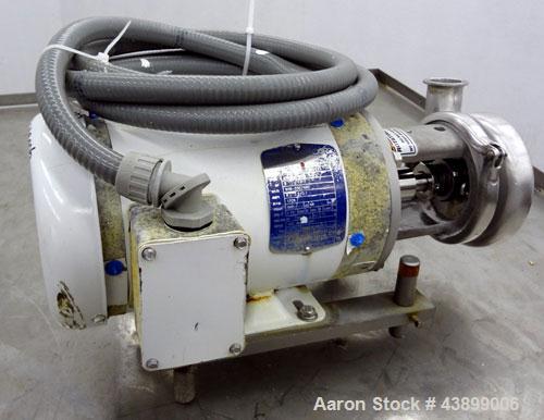 Used Ampco Centrifugal Pump, Model C114MD14T-S, 316 Stainless Steel. Approximately 15 gallons per minute.  1-1/2" Tri-clamp inlet/outlet.  Driven by a 2 hp, 3/60/208-230/460 volt, 1725 rpm motor.  Mo...