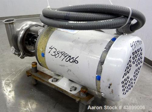 Used Ampco Centrifugal Pump, Model C114MD14T-S, 316 Stainless Steel. Approximately 15 gallons per minute.  1-1/2" Tri-clamp inlet/outlet.  Driven by a 2 hp, 3/60/208-230/460 volt, 1725 rpm motor.  Mo...