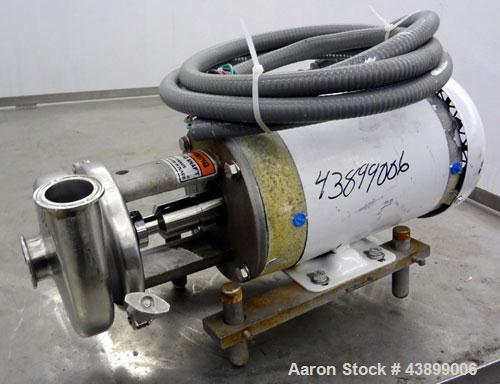 Used Ampco Centrifugal Pump, Model C114MD14T-S, 316 Stainless Steel. Approximately 15 gallons per minute.  1-1/2" Tri-clamp inlet/outlet.  Driven by a 2 hp, 3/60/208-230/460 volt, 1725 rpm motor.  Mo...
