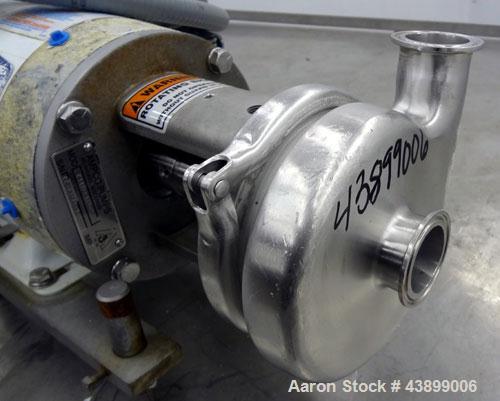 Used Ampco Centrifugal Pump, Model C114MD14T-S, 316 Stainless Steel. Approximately 15 gallons per minute.  1-1/2" Tri-clamp inlet/outlet.  Driven by a 2 hp, 3/60/208-230/460 volt, 1725 rpm motor.  Mo...