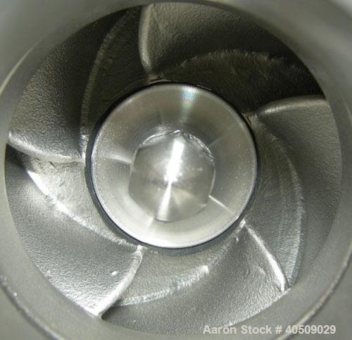 Used Ampco Centrifugal Pump, Model DC2 2 1/2X2, 316 stainless steel. 2 1/2" tri-clamp inlet, 2" tri-clamp outlet. Approximate capacity 150 gallons per minute at 25' head. Approximate 5" diameter impe...