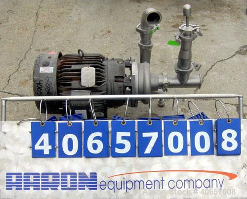 Used Ampco Centrifugal Pump, Model DC2 2 1/2X2, 316 Stainless Steel. 2-1/2" Tri-clamp inlet, 2" tri-clamp outlet. Approximate capacity 150 gallons per minute at 25' head. Driven by a 7-1/2 hp, 3/60/2...