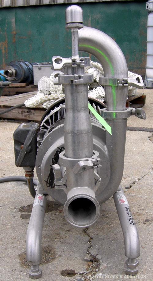Used Ampco Centrifugal Pump, Model DC2 2 1/2X2, 316 Stainless Steel. 2-1/2" Tri-clamp inlet, 2" tri-clamp outlet. Approximate capacity 150 gallons per minute at 25' head. Driven by a 7-1/2 hp, 3/60/2...