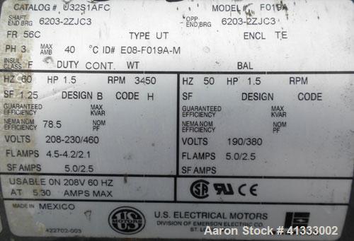 Used Ansimag Centrifugal Pump, model KM1515-AA, stainless steel. Rated approximately 50 gallons per minute at 10’ head. 1-1/2’’ inlet, 1’’ outlet, approximate 3-1/2" diameter impeller. Driven by a 1-...