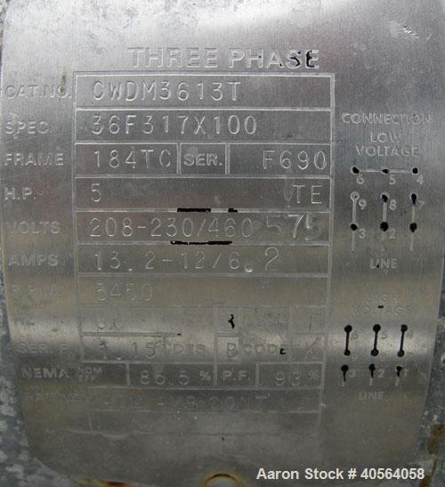 Used Tri Clover Centrifugal Pump, Model C216MD18T, 316 stainless steel. 2" tri-clamp inlet, 1 1/2" tri-clamp outlet. Approximate capacity 100 gallons per minute at 76' head, 5" diameter impeller. Dri...