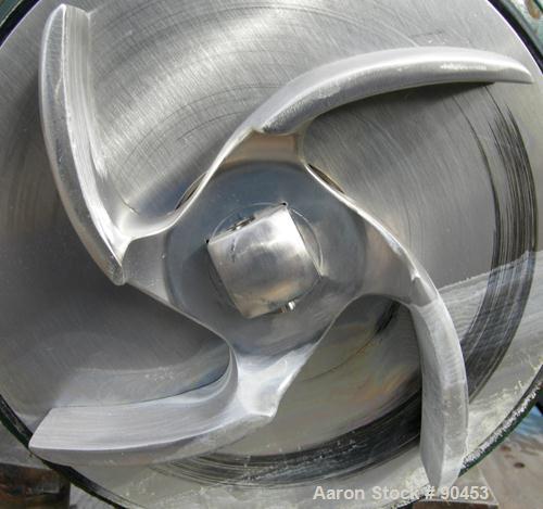 Used: Tri Clover centrifugal pump, model C218MD18T-S-3-18, 316 stainless steel. Approximately 95 gallons per minute at 45' head at 20 psi. 2" inlet, 1 1/2" outlet, 7" diameter impeller. Driven by a 3...