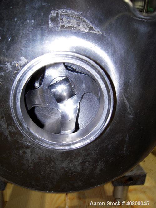 Used Waukesha Centrifugal Pump, Model C218, 316 stainless steel. 3" tri-clamp inlet, 1 1/2" tri-clamp outlet. Approximate 5" diameter impeller. Rated approximately 200 gallons per minute at 50' head....