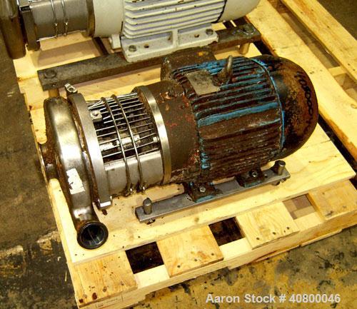 Used Waukesha Centrifugal Pump, Model C328, 316 stainless steel. 3" tri-clamp inlet, 2" tri-clamp outlet. Approximate 5" diameter impeller. Rated approximately 450 gallons per minute at 50' head. Dri...