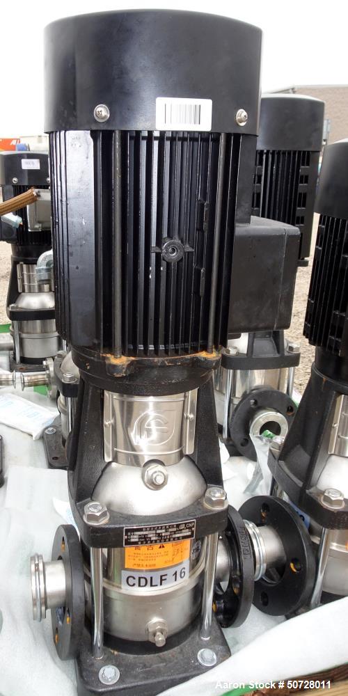 Used (3) CNP Lightweight Vertical Multistage Centrifugal Pump, Model CDLF16-2, 316 Stainless Steel. Driven by a 4kW, 3/60/480 Volt, 3500 rpm motor. Serial# . Lot of 3.