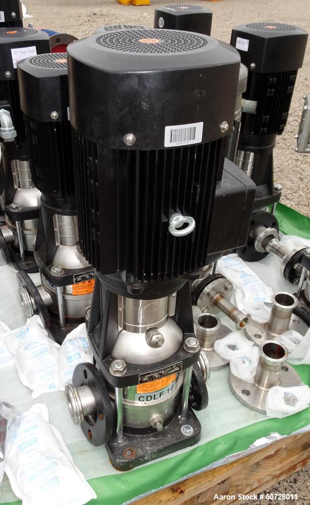 Used (3) CNP Lightweight Vertical Multistage Centrifugal Pump, Model CDLF16-2, 316 Stainless Steel. Driven by a 4kW, 3/60/480 Volt, 3500 rpm motor. Serial# . Lot of 3.