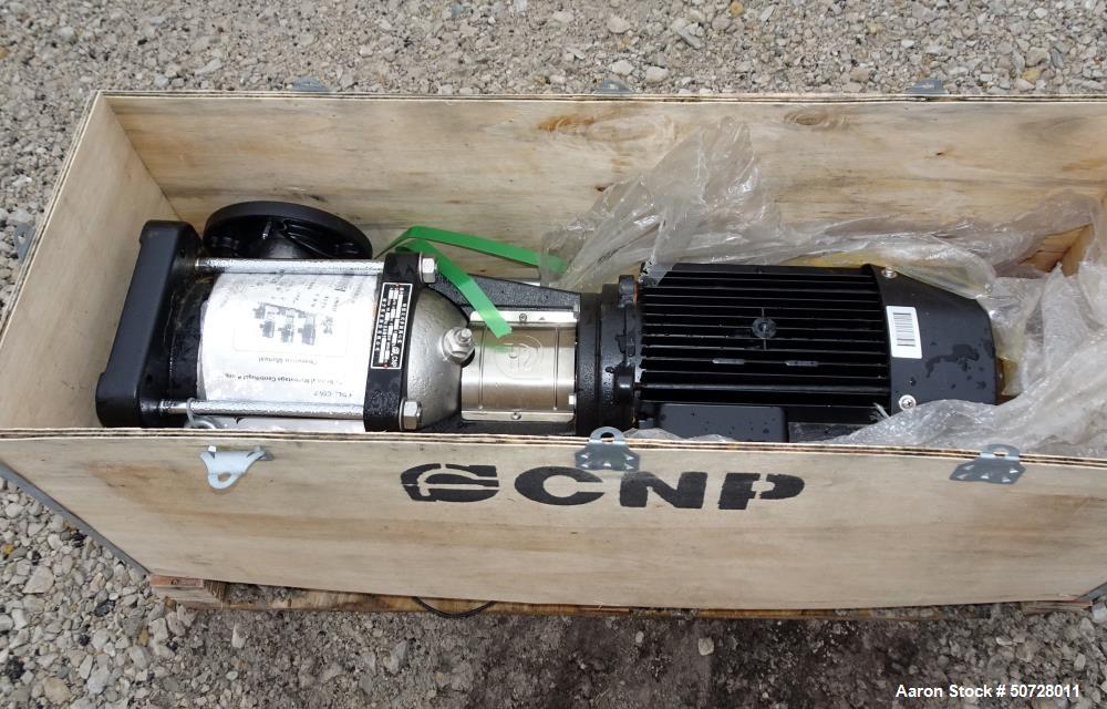 Used (3) CNP Lightweight Vertical Multistage Centrifugal Pump, Model CDLF16-2, 316 Stainless Steel. Driven by a 4kW, 3/60/480 Volt, 3500 rpm motor. Serial# . Lot of 3.