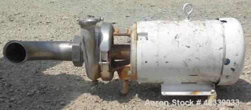 Used Cherry-Burrell Flexflo Centrifugal Pump, Model 4BHK-F, 316 Stainless Steel. 4" Sanitary threaded inlet, 2-1/2" sanitary threaded outlet. Approximate 5-1/2" diameter impeller. Rated approximately...