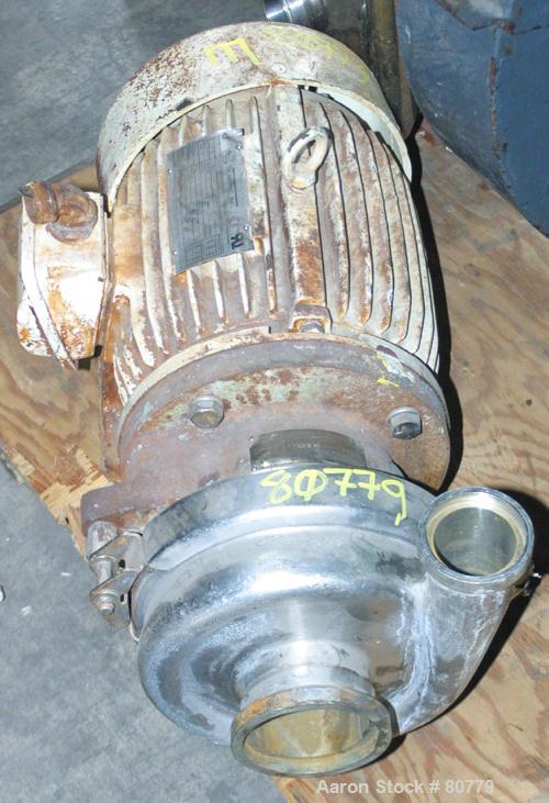 USED: Cherry Burrell centrifugal pump, model UVBH, stainless steel.3-1/2" diameter inlet, 2-1/2" outlet, 8" diameter impeller. Directdriven by a 5 hp, 3/60/230/460 volt, 3470 rpm motor. Requires base.